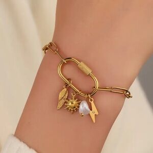 High-end Quality Vintage Boho Gold Wing Lightning Sun Pendant Charm Bracelet